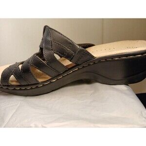 Clarks Collection Lexi Selina Black Leather Sandals Womens 8M Slip-on Loafers
